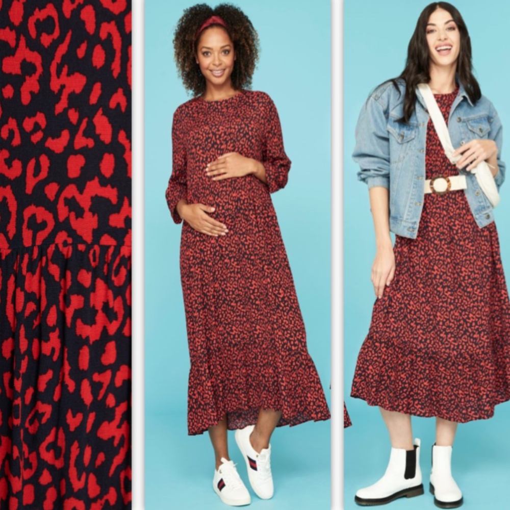 Zara Red Leopard Printed Dress last Size L* & XL*